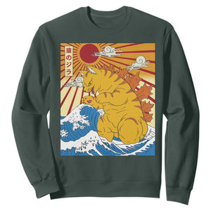 Funny Giant Cat Monster Japanese Anime Kawaii Sweatshirt Retro Vintage Japan Inspo Graphic TS02 Dark Forest Green Print Your Wear