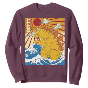 Funny Giant Cat Monster Japanese Anime Kawaii Sweatshirt Retro Vintage Japan Inspo Graphic TS02 Maroon Print Your Wear