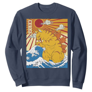 Funny Giant Cat Monster Japanese Anime Kawaii Sweatshirt Retro Vintage Japan Inspo Graphic TS02 Navy Print Your Wear