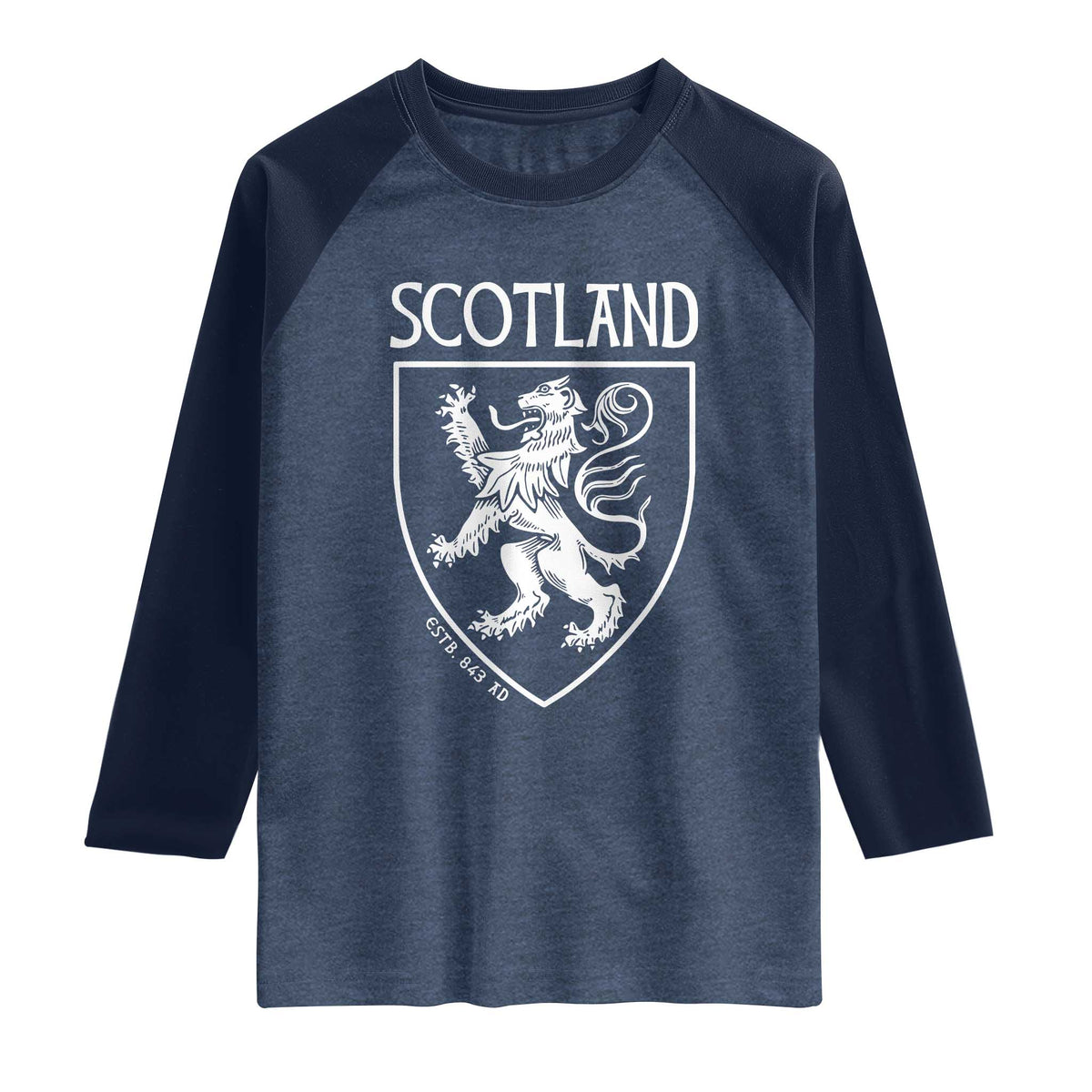 Scotland Lion Rampant Scottish Heritage Pride Graphic Raglan Shirt TS02 Heather Denim Navy Print Your Wear