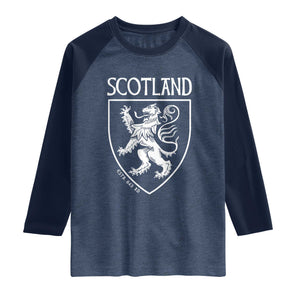 Scotland Lion Rampant Scottish Heritage Pride Graphic Raglan Shirt TS02 Heather Denim Navy Print Your Wear