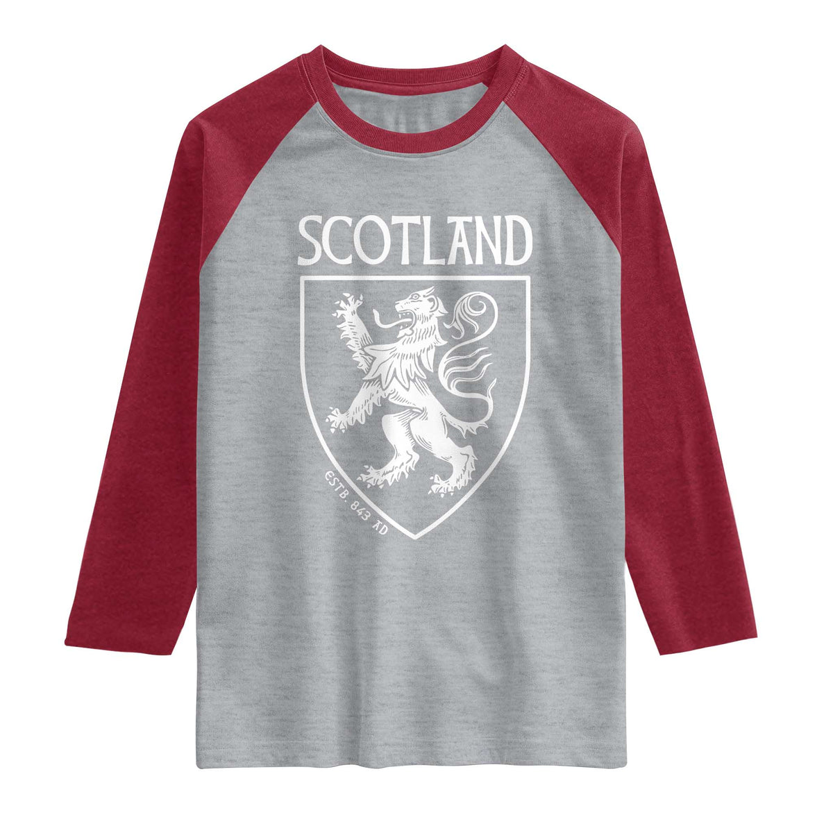 Scotland Lion Rampant Scottish Heritage Pride Graphic Raglan Shirt TS02 Heather Gray Heather Red Print Your Wear