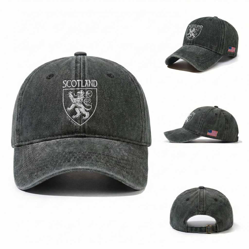 Scotland Lion Rampant Scottish Heritage Pride Graphic Washed Cotton Baseball Cap TS02 Washed Cap Universal Fit Dark Green Print Your Wear