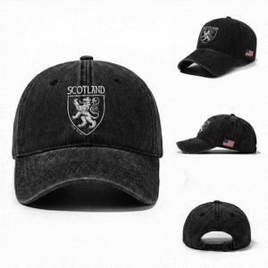 Scotland Lion Rampant Scottish Heritage Pride Graphic Washed Cotton Baseball Cap TS02 Washed Cap Universal Fit Black Print Your Wear