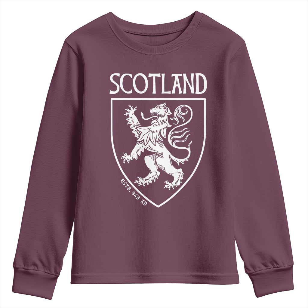 Scotland Lion Rampant Scottish Heritage Pride Graphic Youth Sweatshirt TS02 Maroon Print Your Wear