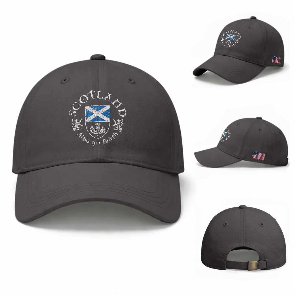 Scotland Alba gu Brath Scottish Thistle Emblem Baseball Cap Distressed Vintage Scottish Heritage Pride TS02 Baseball Cap Universal Fit Dark Gray Print Your Wear