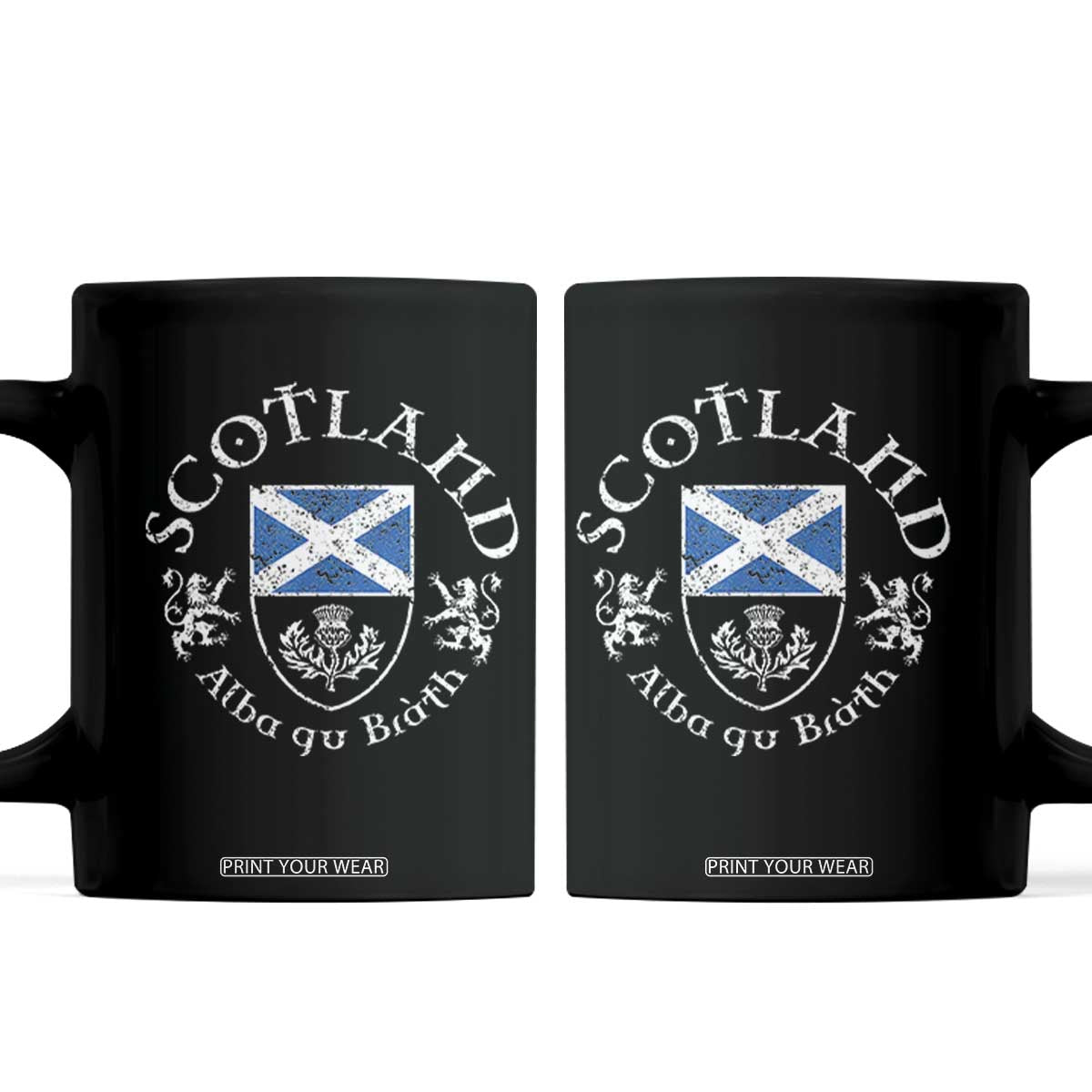 Scotland Alba gu Brath Scottish Thistle Emblem Coffee Mug Distressed Vintage Scottish Heritage Pride TS02 Black Print Your Wear