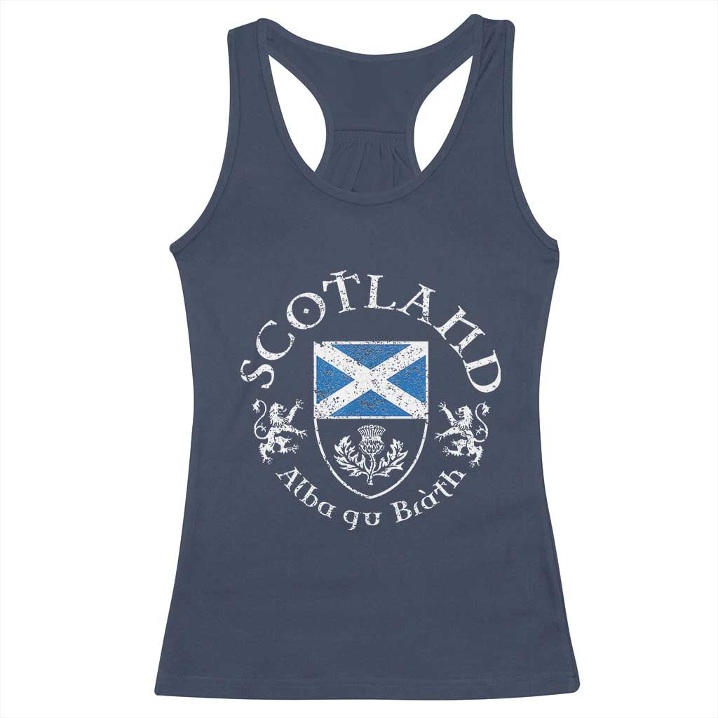 Scotland Alba gu Brath Scottish Thistle Emblem Racerback Tank Top Distressed Vintage Scottish Heritage Pride TS02 Navy Print Your Wear
