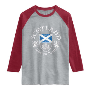 Scotland Alba gu Brath Scottish Thistle Emblem Raglan Shirt Distressed Vintage Scottish Heritage Pride TS02 Heather Gray Heather Red Print Your Wear