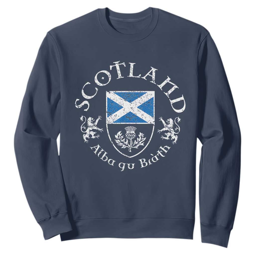 Scotland Alba gu Brath Scottish Thistle Emblem Sweatshirt Distressed Vintage Scottish Heritage Pride TS02 Navy Print Your Wear