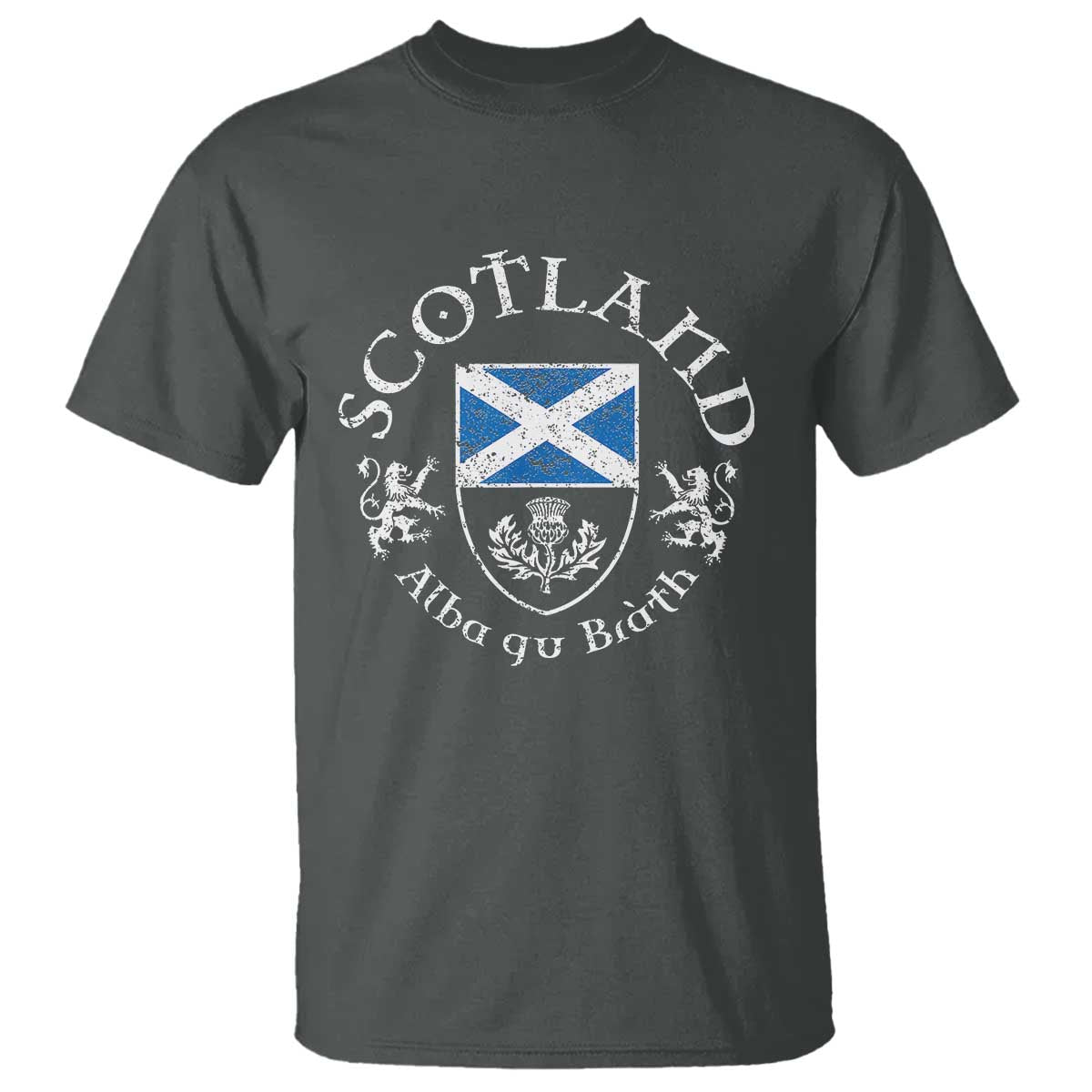 Scotland Alba gu Brath Scottish Thistle Emblem T Shirt Distressed Vintage Scottish Heritage Pride TS02 Dark Heather Print Your Wear