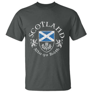 Scotland Alba gu Brath Scottish Thistle Emblem T Shirt Distressed Vintage Scottish Heritage Pride TS02 Dark Heather Print Your Wear