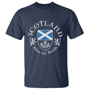 Scotland Alba gu Brath Scottish Thistle Emblem T Shirt Distressed Vintage Scottish Heritage Pride TS02 Navy Print Your Wear