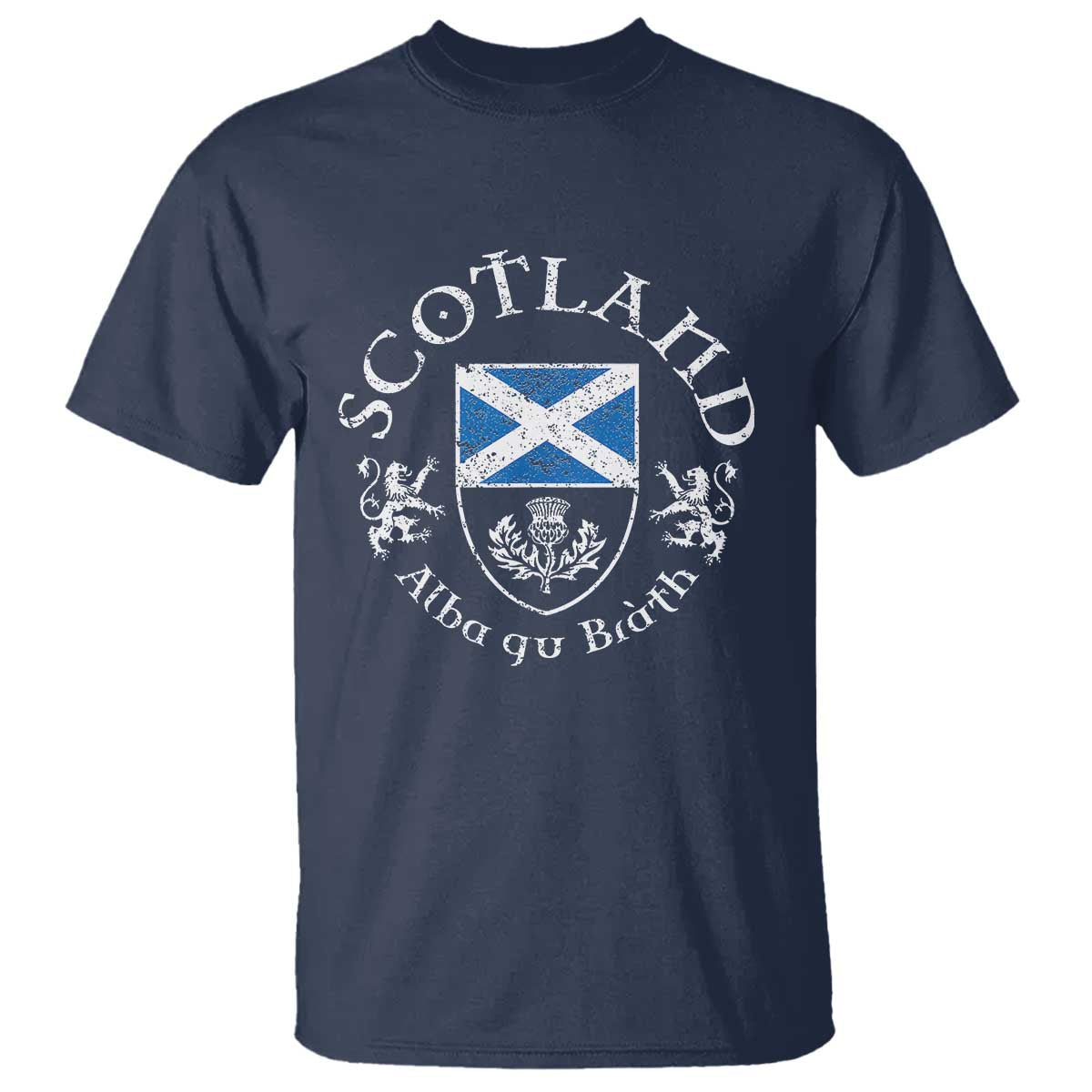 Scotland Alba gu Brath Scottish Thistle Emblem T Shirt Distressed Vintage Scottish Heritage Pride TS02 Navy Print Your Wear