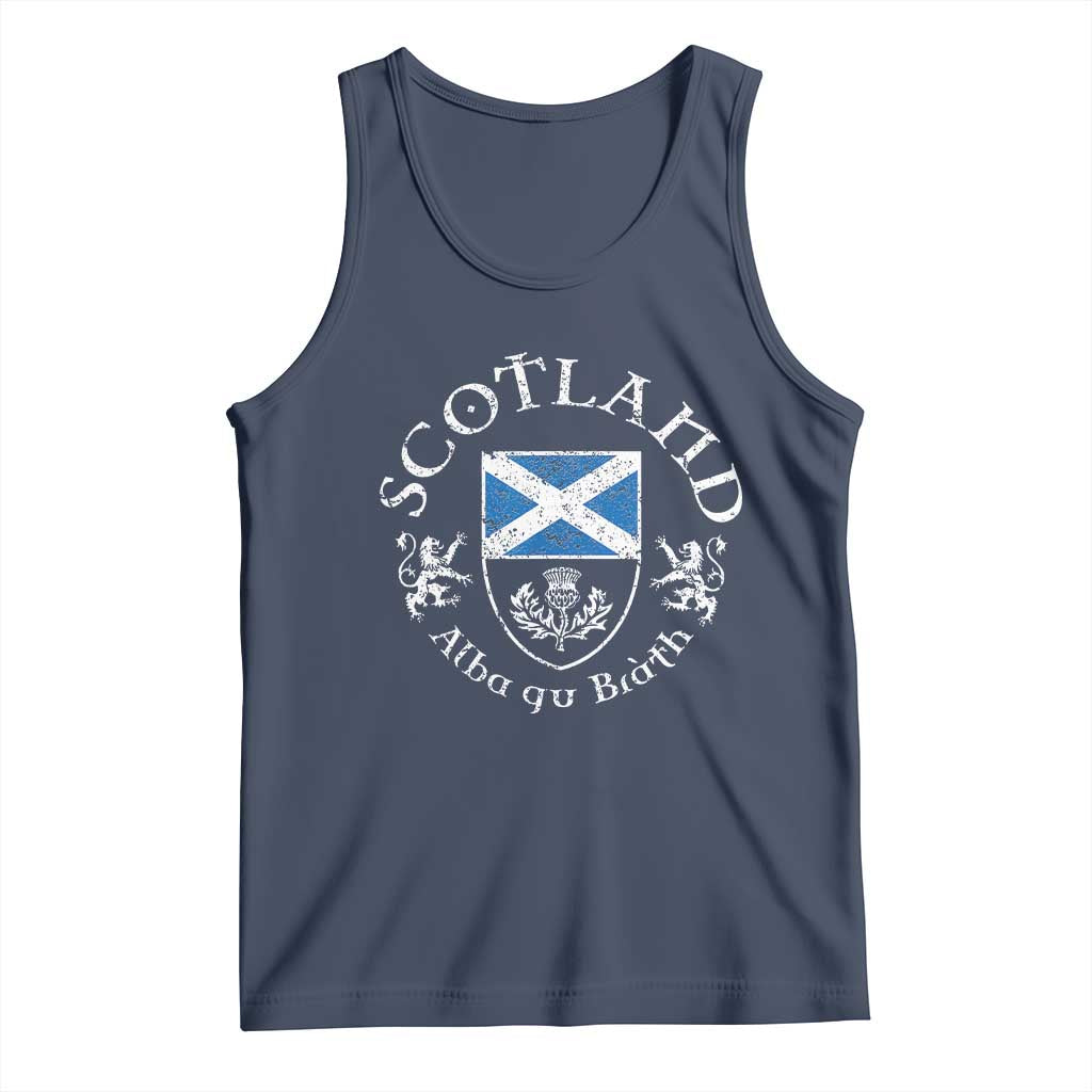 Scotland Alba gu Brath Scottish Thistle Emblem Tank Top Distressed Vintage Scottish Heritage Pride TS02 Navy Print Your Wear