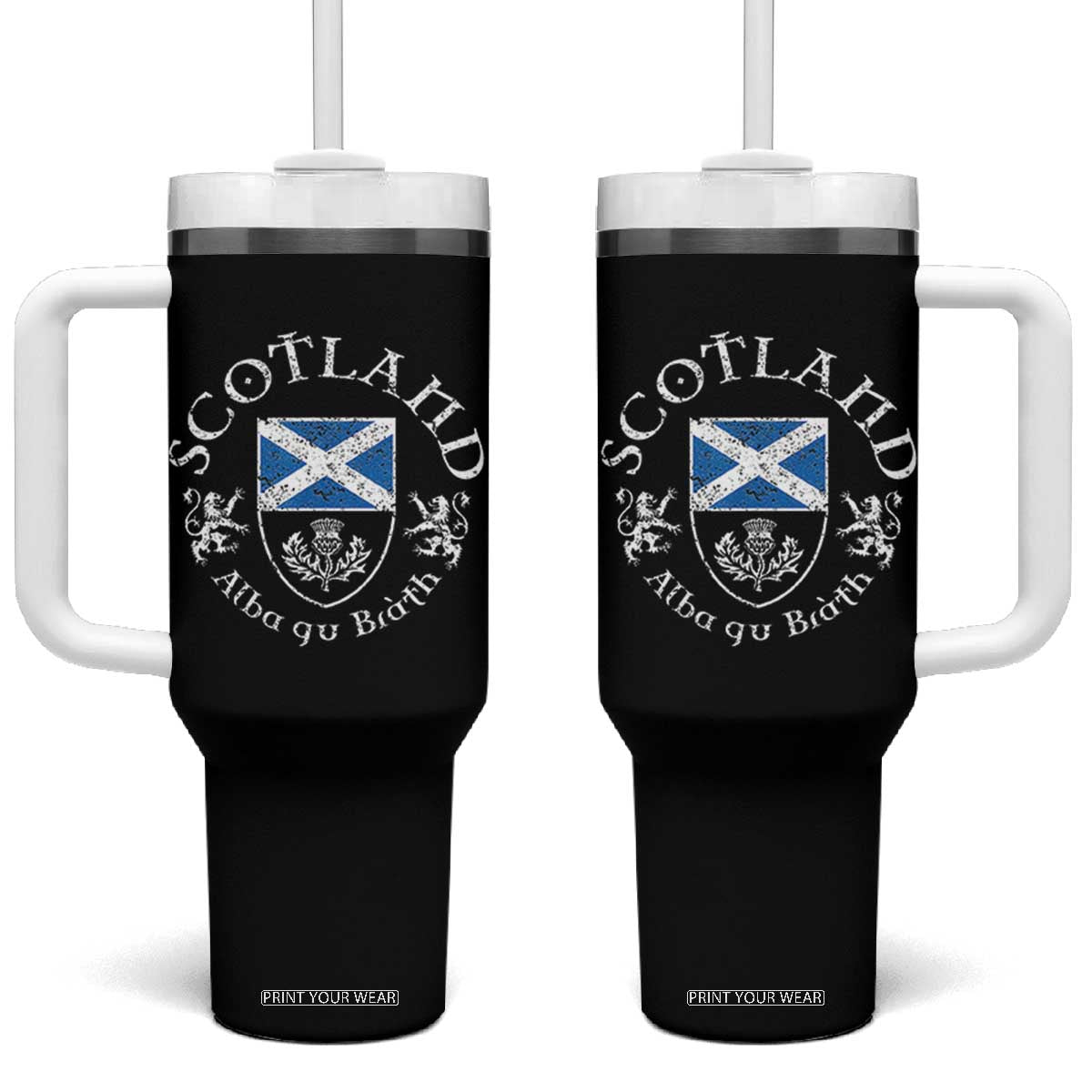 Scotland Alba gu Brath Scottish Thistle Emblem Tumbler With Handle Distressed Vintage Scottish Heritage Pride TS02 One Size: 40 oz Black Print Your Wear