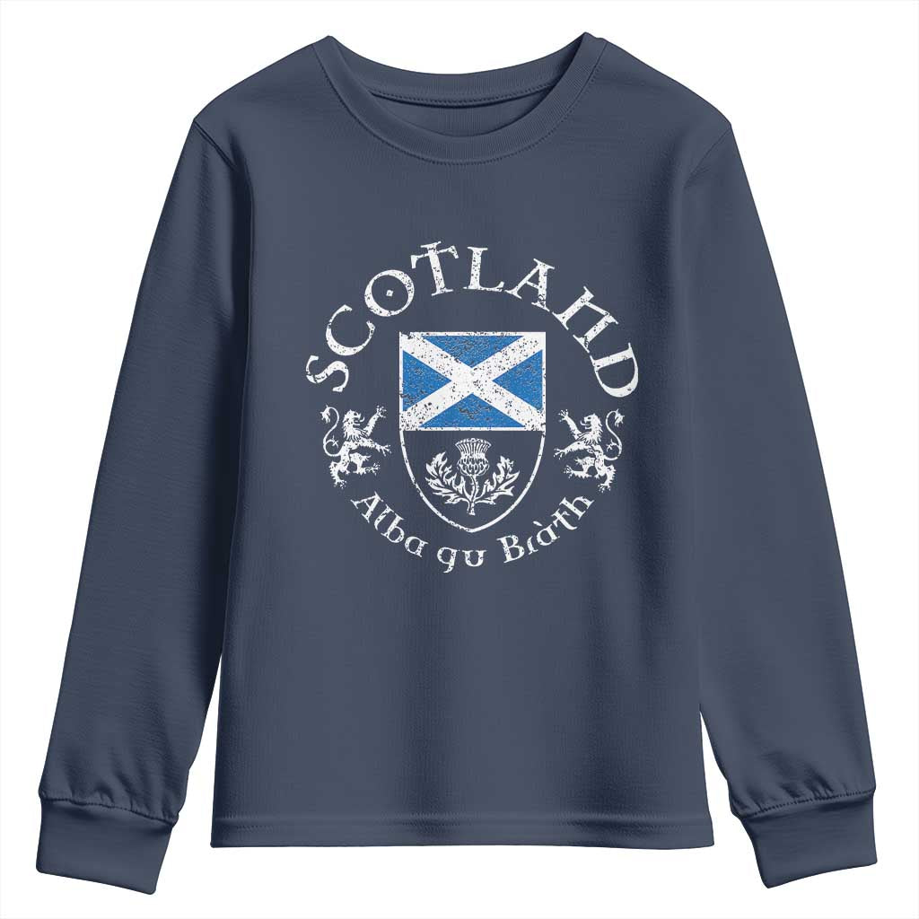 Scotland Alba gu Brath Scottish Thistle Emblem Youth Sweatshirt Distressed Vintage Scottish Heritage Pride TS02 Navy Print Your Wear
