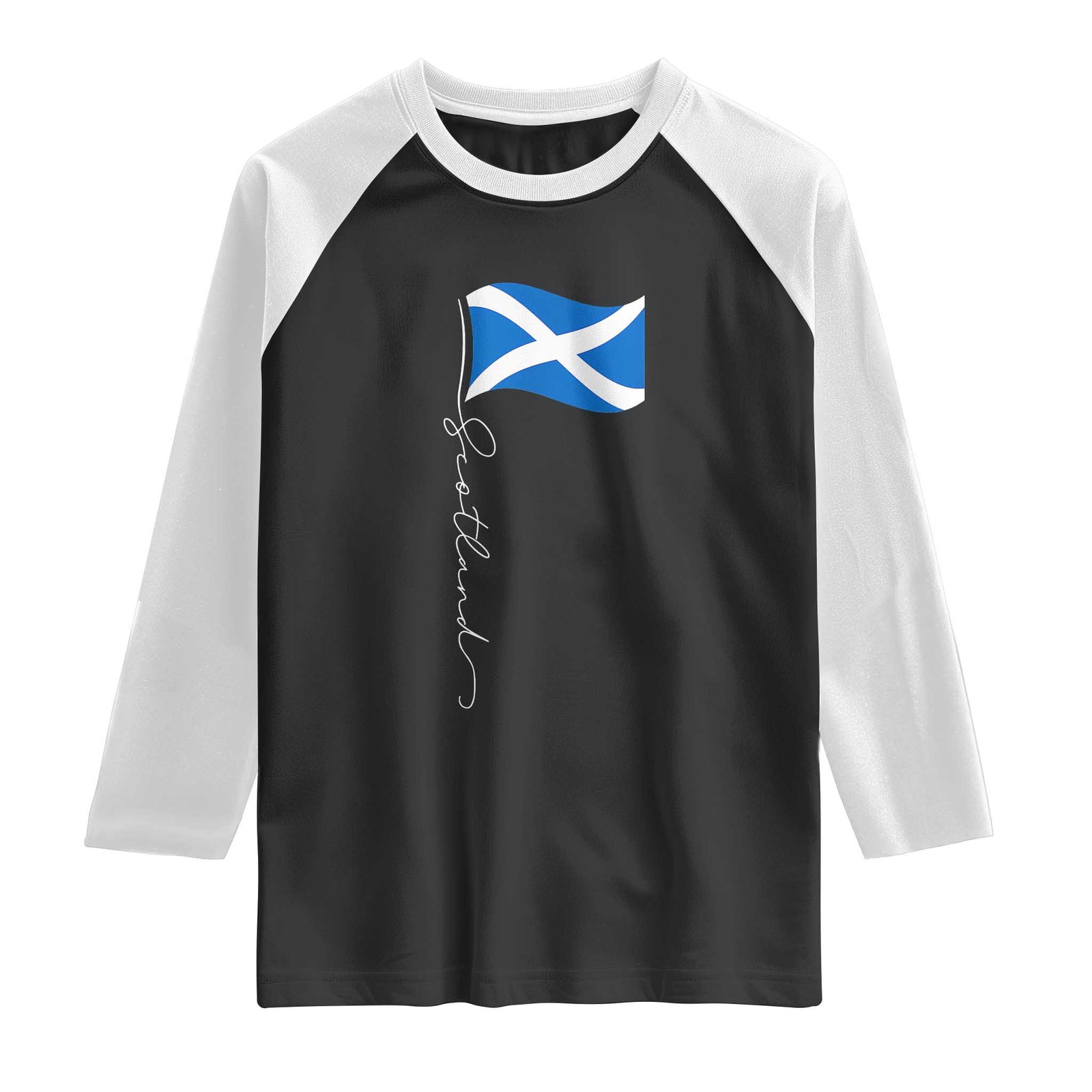 Scotland Saltire Waving Flag Raglan Shirt Minimalist Scottish Heritage Pride TS02 Black White Print Your Wear