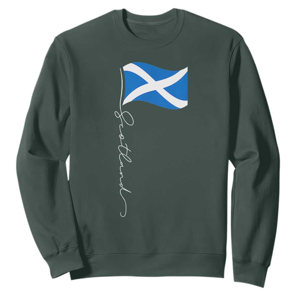 Scotland Saltire Waving Flag Sweatshirt Minimalist Scottish Heritage Pride TS02 Dark Forest Green Print Your Wear