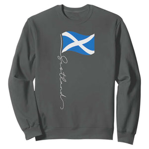 Scotland Saltire Waving Flag Sweatshirt Minimalist Scottish Heritage Pride TS02 Dark Heather Print Your Wear