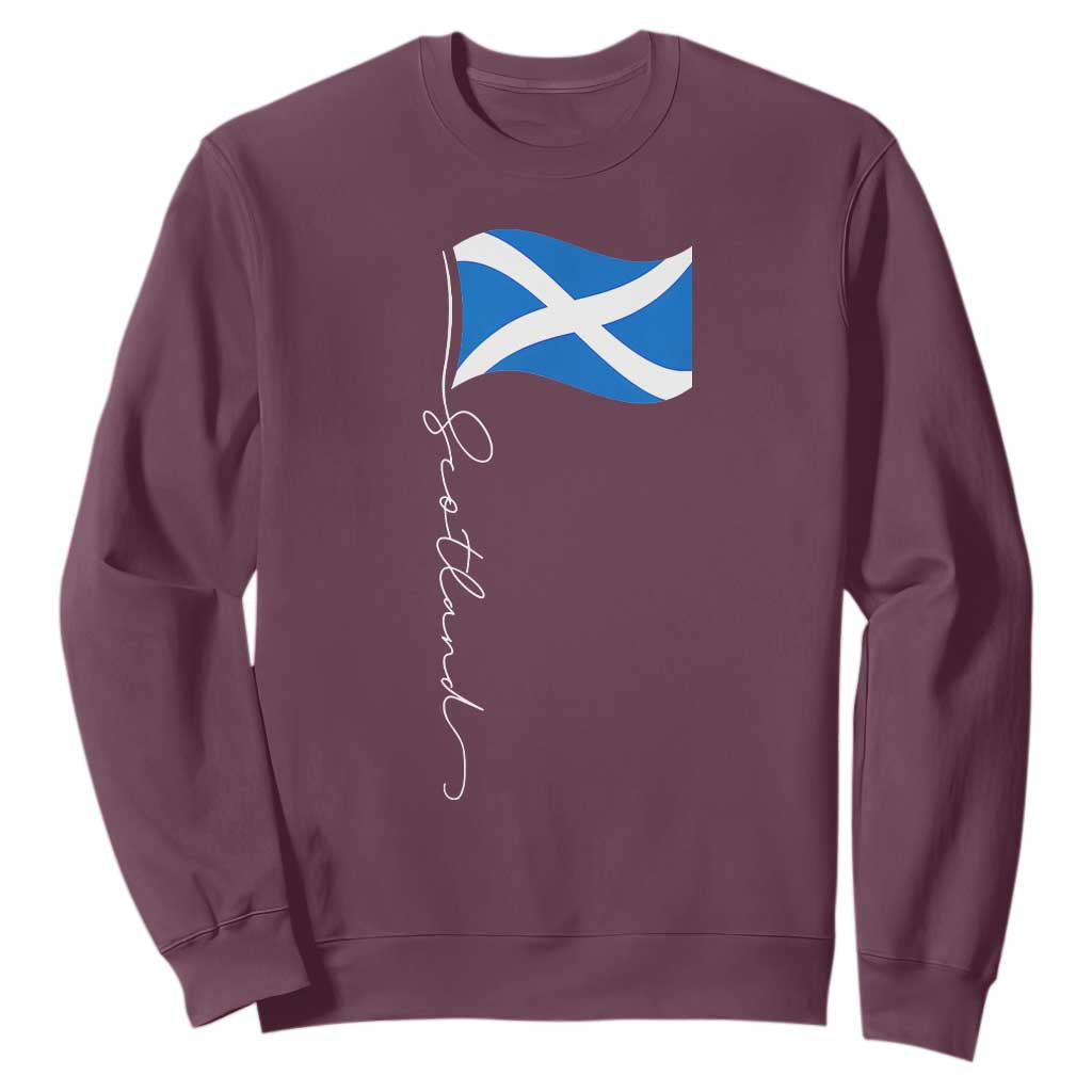 Scotland Saltire Waving Flag Sweatshirt Minimalist Scottish Heritage Pride TS02 Maroon Print Your Wear