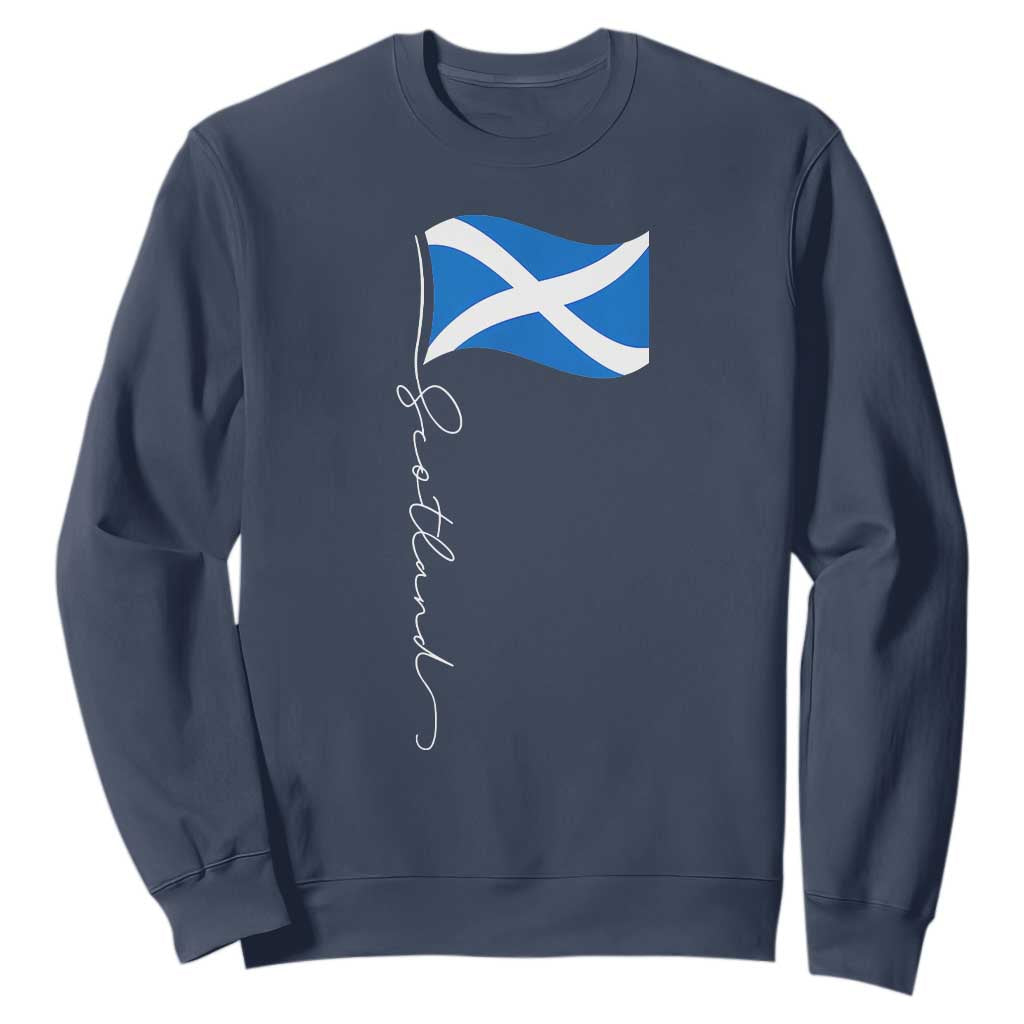 Scotland Saltire Waving Flag Sweatshirt Minimalist Scottish Heritage Pride TS02 Navy Print Your Wear