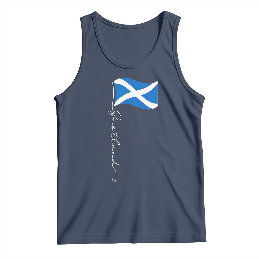Scotland Saltire Waving Flag Tank Top Minimalist Scottish Heritage Pride TS02 Navy Print Your Wear