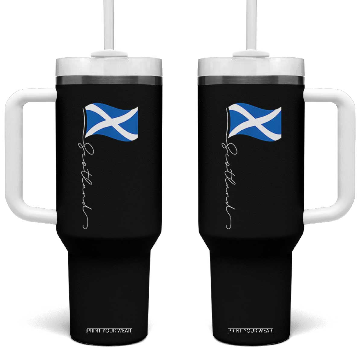 Scotland Saltire Waving Flag Tumbler With Handle Minimalist Scottish Heritage Pride TS02 One Size: 40 oz Black Print Your Wear