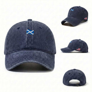 Scotland Saltire Waving Flag Washed Cotton Baseball Cap Minimalist Scottish Heritage Pride TS02 Washed Cap Universal Fit Navy Print Your Wear