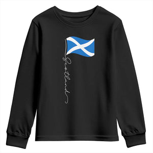 Scotland Saltire Waving Flag Youth Sweatshirt Minimalist Scottish Heritage Pride TS02 Black Print Your Wear