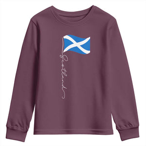 Scotland Saltire Waving Flag Youth Sweatshirt Minimalist Scottish Heritage Pride TS02 Maroon Print Your Wear