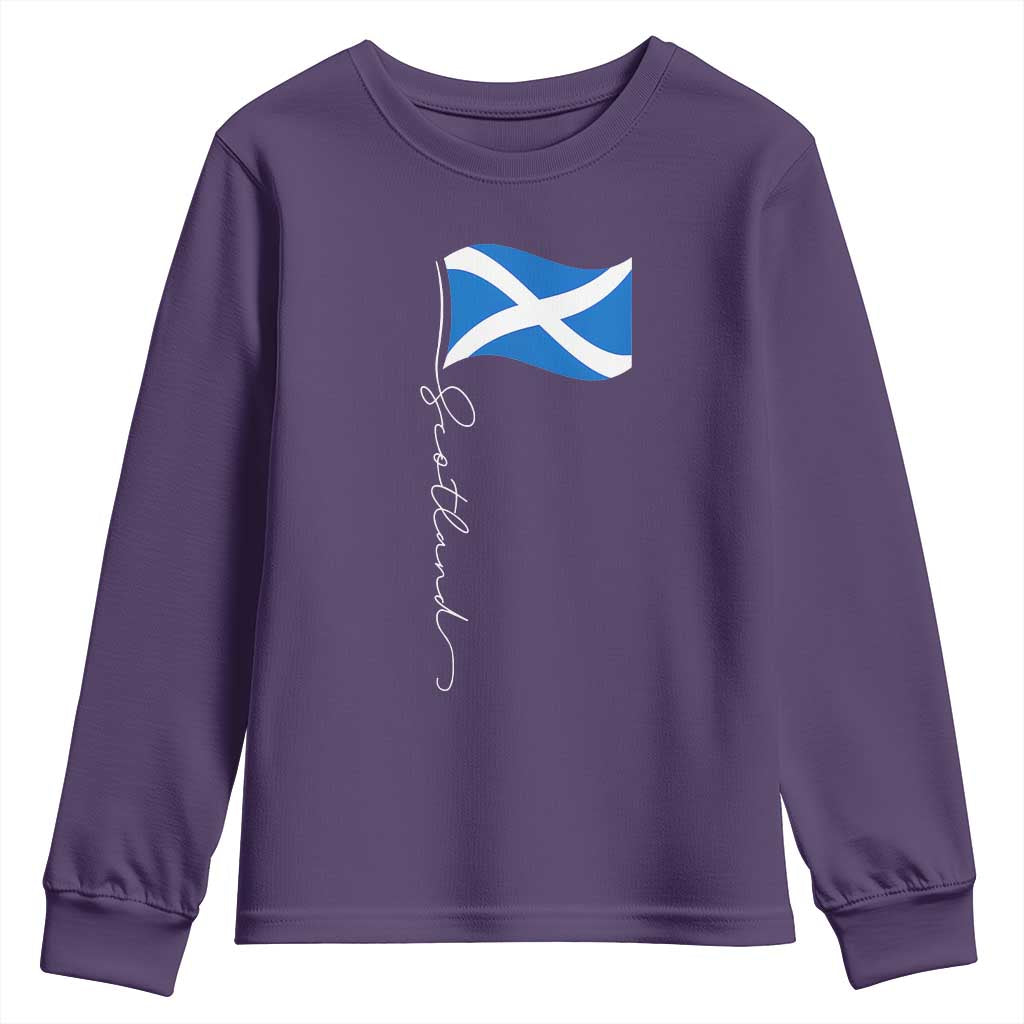 Scotland Saltire Waving Flag Youth Sweatshirt Minimalist Scottish Heritage Pride TS02 Purple Print Your Wear