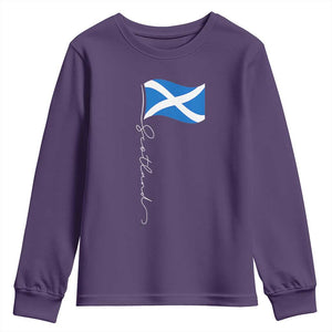 Scotland Saltire Waving Flag Youth Sweatshirt Minimalist Scottish Heritage Pride TS02 Purple Print Your Wear