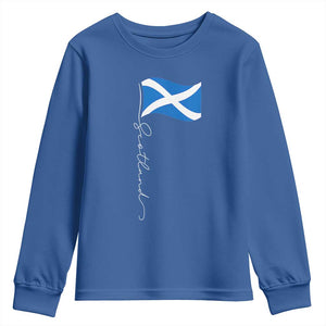Scotland Saltire Waving Flag Youth Sweatshirt Minimalist Scottish Heritage Pride TS02 Royal Blue Print Your Wear
