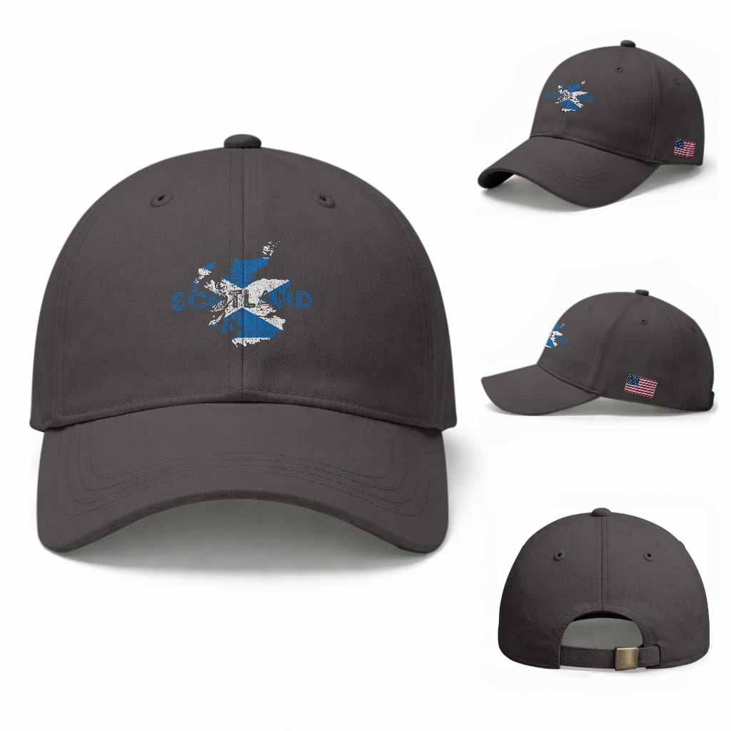Scotland Map Saltire Flag Scottish Heritage Baseball Cap Vintage Country Pride TS02 Baseball Cap Universal Fit Dark Gray Print Your Wear