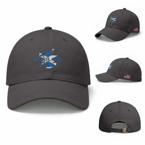Scotland Map Saltire Flag Scottish Heritage Baseball Cap Vintage Country Pride TS02 Baseball Cap Universal Fit Dark Gray Print Your Wear