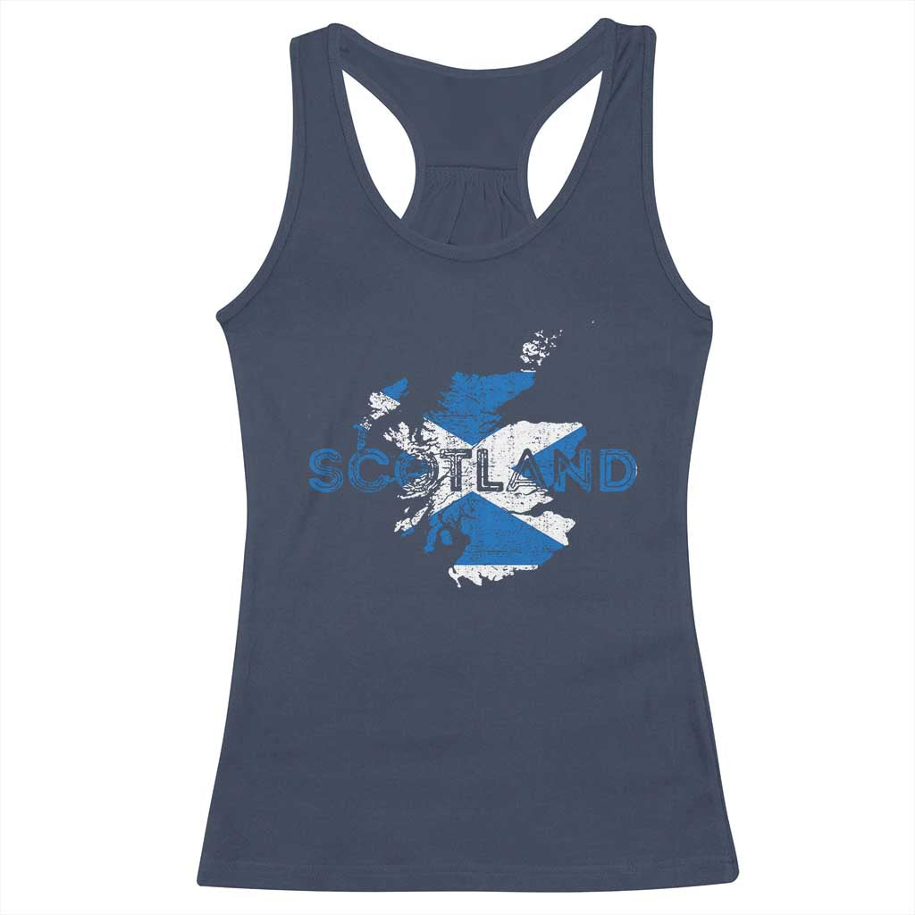 Scotland Map Saltire Flag Scottish Heritage Racerback Tank Top Vintage Country Pride TS02 Navy Print Your Wear