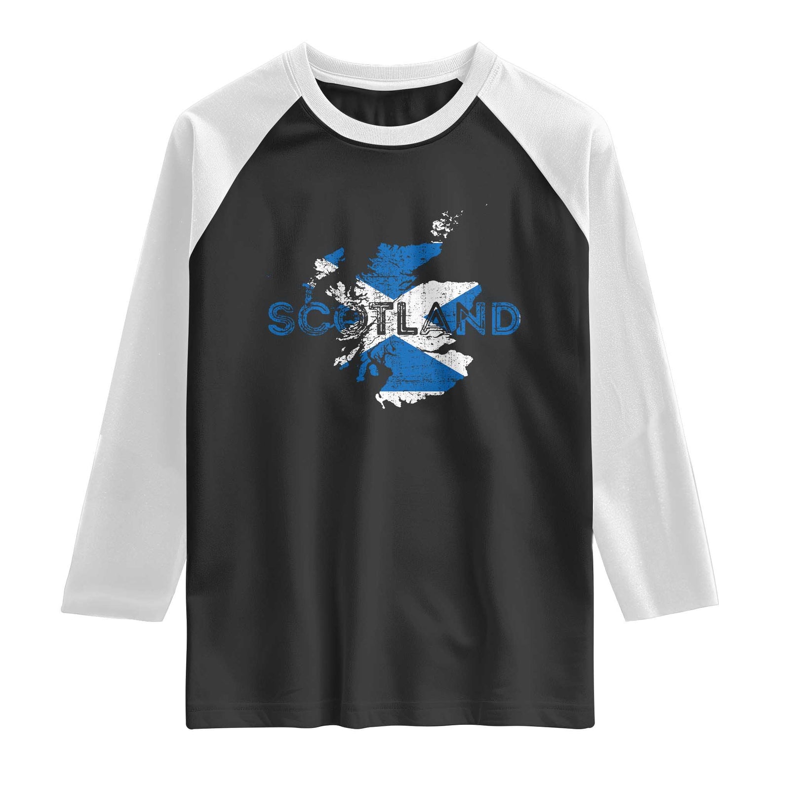 Scotland Map Saltire Flag Scottish Heritage Raglan Shirt Vintage Country Pride TS02 Black White Print Your Wear