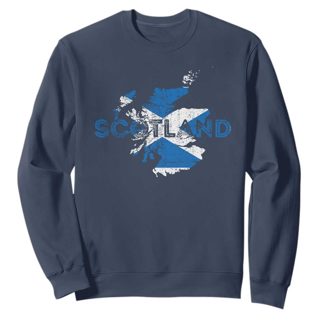 Scotland Map Saltire Flag Scottish Heritage Sweatshirt Vintage Country Pride TS02 Navy Print Your Wear