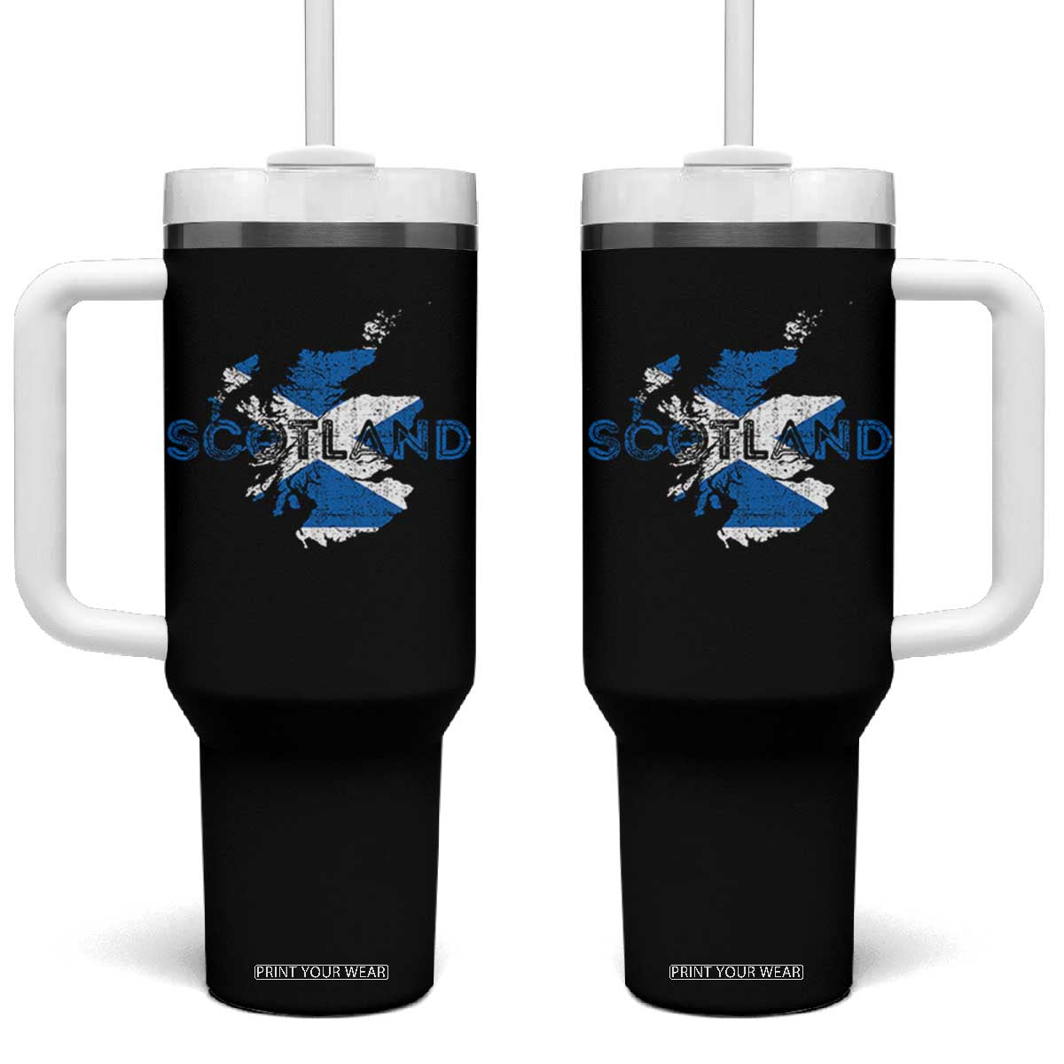 Scotland Map Saltire Flag Scottish Heritage Tumbler With Handle Vintage Country Pride TS02 One Size: 40 oz Black Print Your Wear