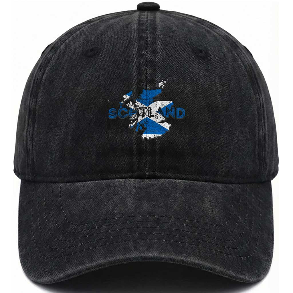 Scotland Map Saltire Flag Scottish Heritage Washed Cotton Baseball Cap Vintage Country Pride TS02 Print Your Wear