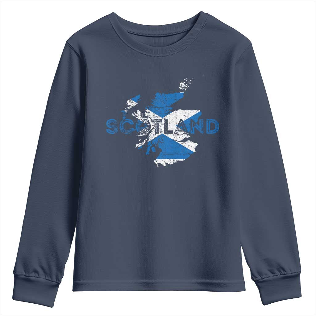 Scotland Map Saltire Flag Scottish Heritage Youth Sweatshirt Vintage Country Pride TS02 Navy Print Your Wear