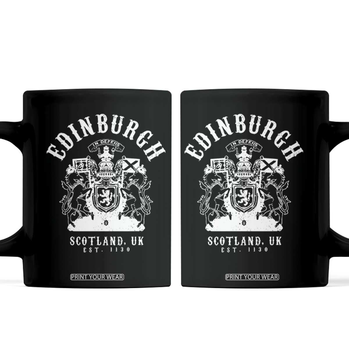 Edinburgh Scotland UK Est 1130 Coffee Mug Royal Coat of Arms In Defens Historic Crest Graphic TS02 Black Print Your Wear