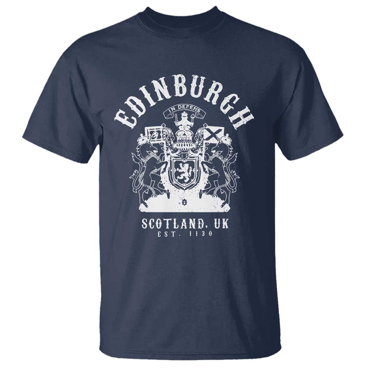 Edinburgh Scotland UK Est 1130 T Shirt Royal Coat of Arms In Defens Historic Crest Graphic TS02 Navy Print Your Wear