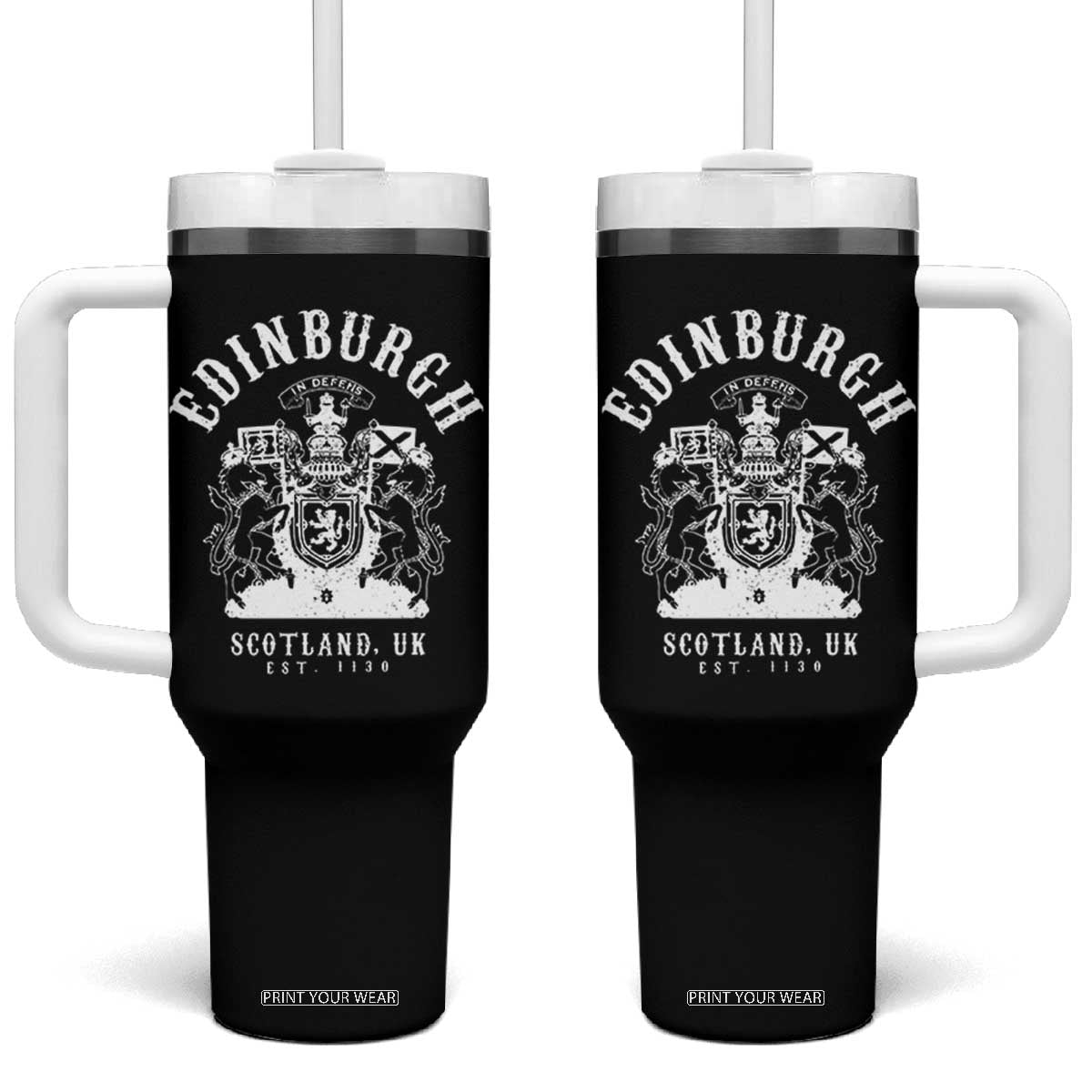 Edinburgh Scotland UK Est 1130 Tumbler With Handle Royal Coat of Arms In Defens Historic Crest Graphic TS02 One Size: 40 oz Black Print Your Wear
