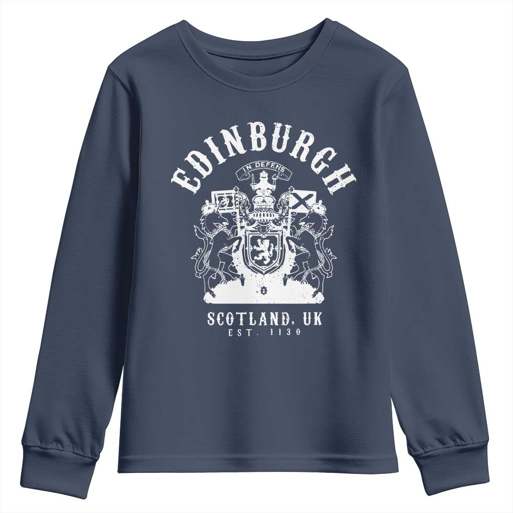 Edinburgh Scotland UK Est 1130 Youth Sweatshirt Royal Coat of Arms In Defens Historic Crest Graphic TS02 Navy Print Your Wear