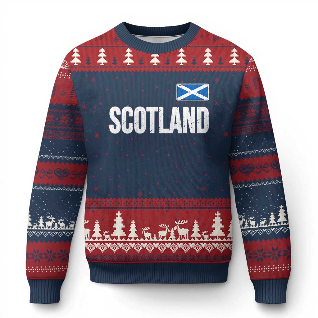 Scotland Saltire Flag Minimalist Athletic College Style Ugly Christmas Sweater TS02 Navy Red Print Your Wear
