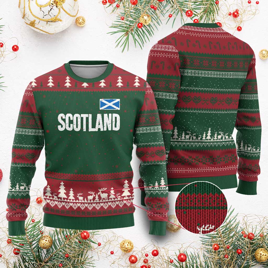 Scotland Saltire Flag Minimalist Athletic College Style Ugly Christmas Sweater TS02 Red Green Print Your Wear