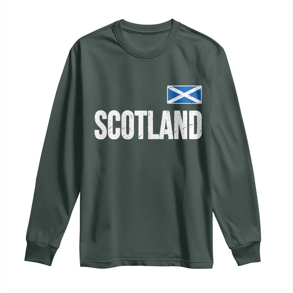Scotland Saltire Flag Minimalist Athletic College Style Long Sleeve Shirt TS02 Dark Forest Green Print Your Wear