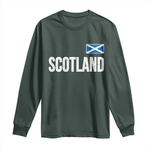 Scotland Saltire Flag Minimalist Athletic College Style Long Sleeve Shirt TS02 Dark Forest Green Print Your Wear